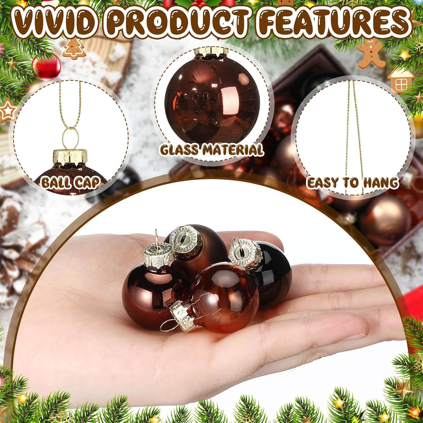Tioncy 32 Pcs 1 Inch Mini Glass Christmas Ornaments Balls Shiny Christmas Balls Tiny Tree Hanging Decoration Small Colorful Ball Pendant for Xmas Party Supplies(Multi Brown, Black)