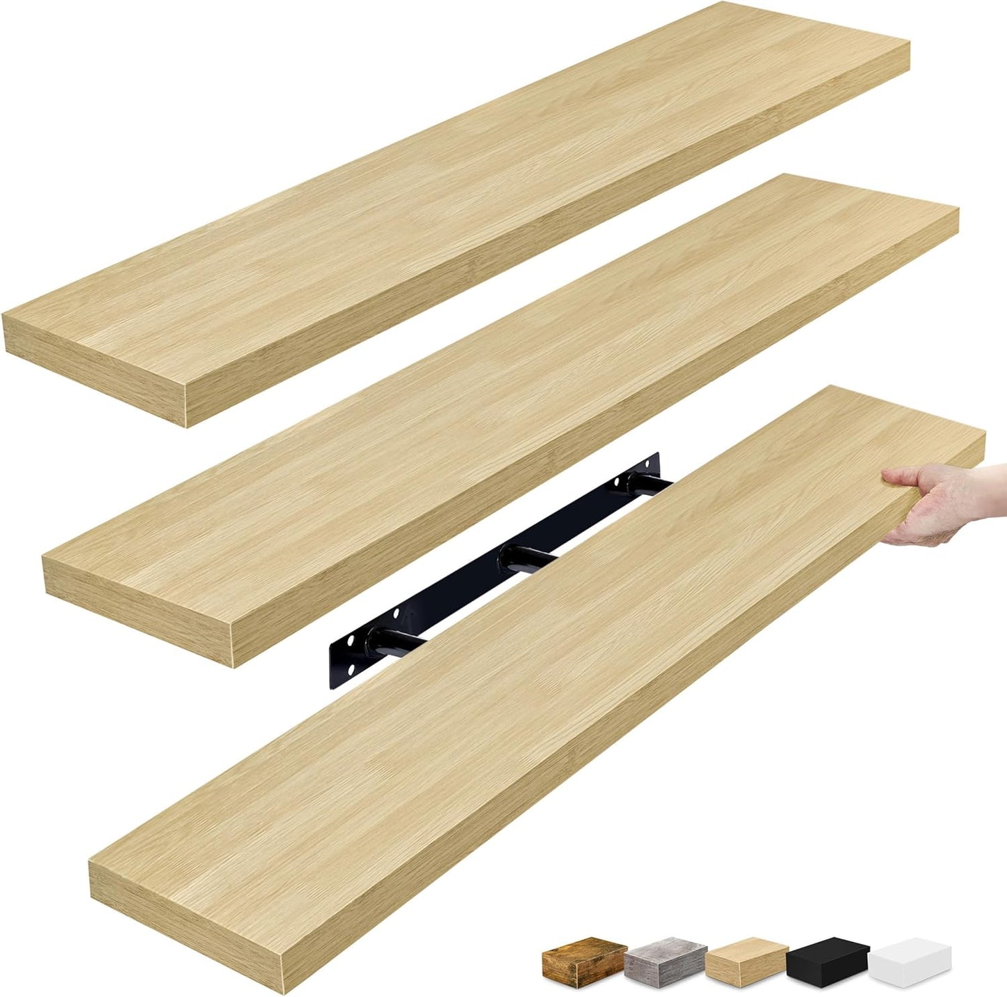 Sorbus Floating Shelves for Wall - 48 Inch Long Bathroom Shelves, Wall Decor for Bedroom, Kitchen, Living Room & Book Storage - Mounted Floating Shelf with Invisible Brackets (Maple Wood, 3 Pack)