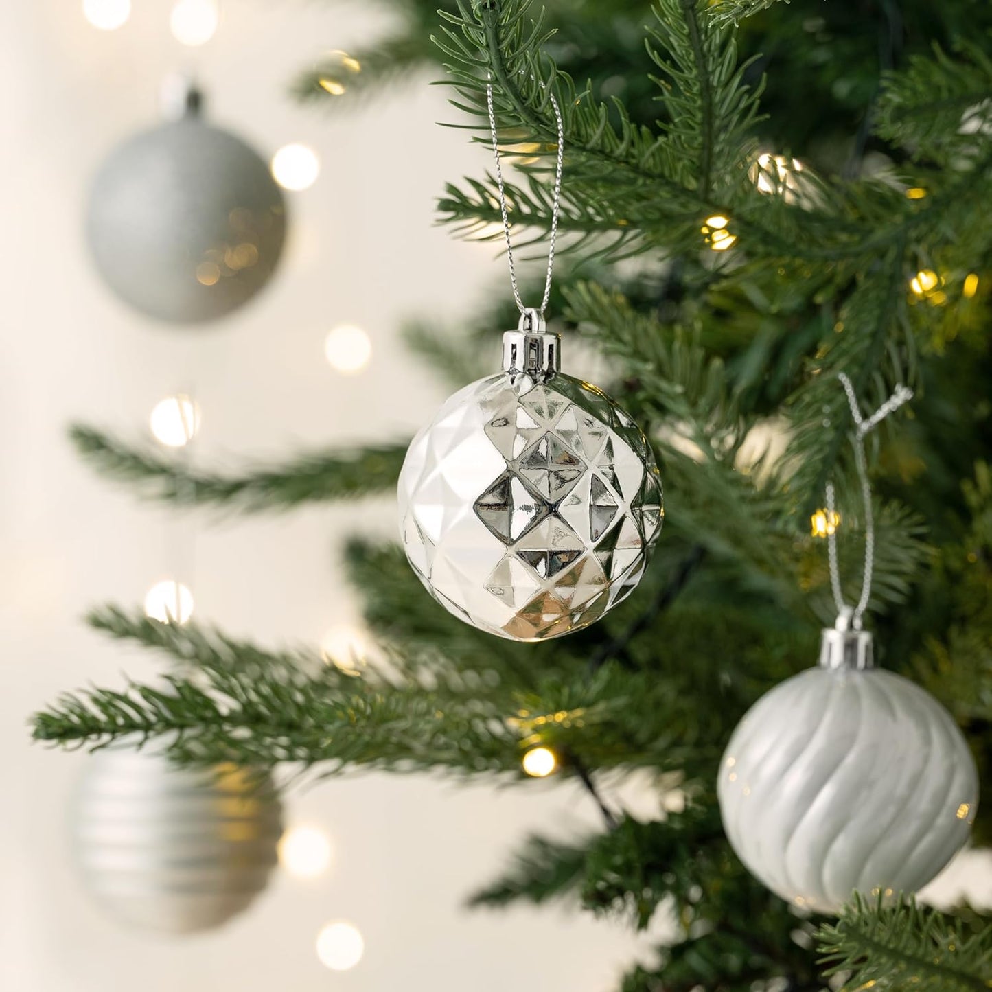 Valery Madelyn Christmas Ornaments Tree Decorations Set for Fall Halloween, 24ct Silver Shatterproof Ball Ornaments, 2.36" Hanging Ornament Bulk for Xmas Holiday Party Decor