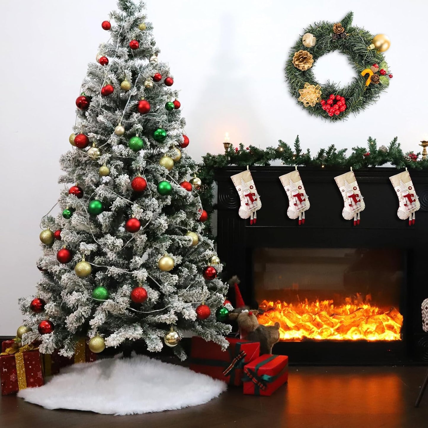 30 Inch Faux Fur Christmas Tree Skirt Soft Snow White Plush Tree Mat Christmas Decorations Fluffy Tree Skirts Xmas Holiday Party Indoor Decorations