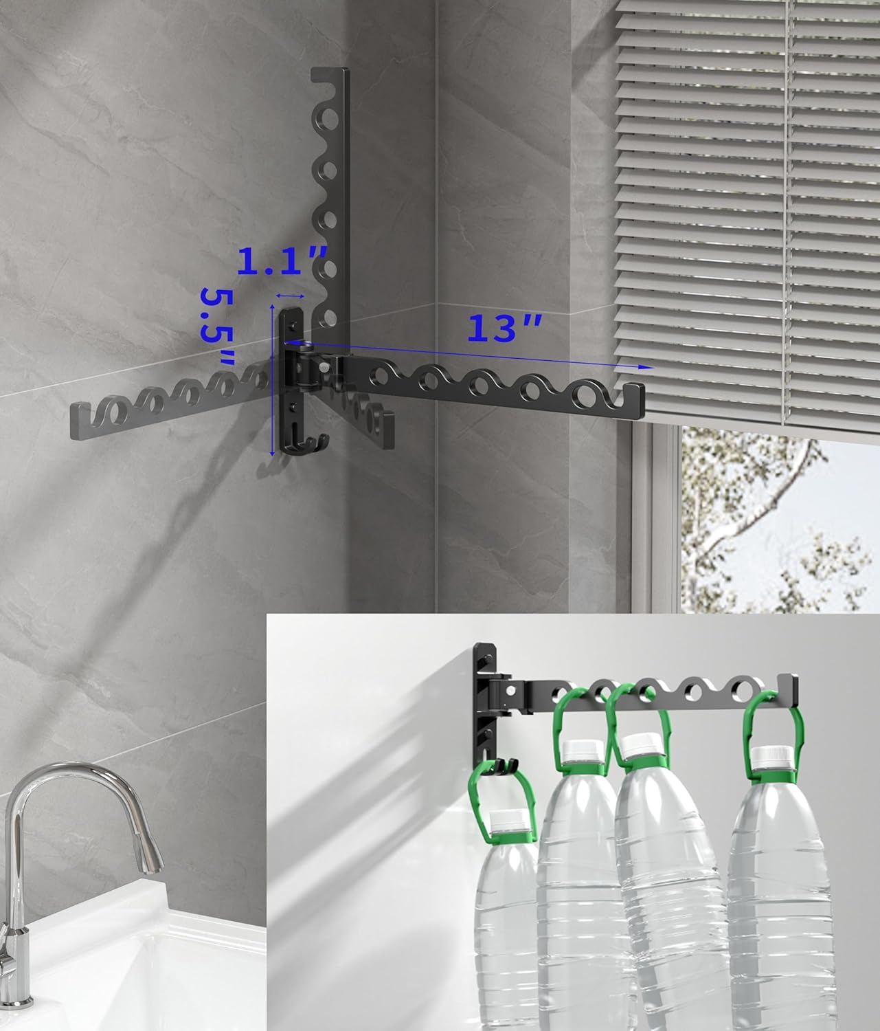 Dr.DJ Wall Hanger for Clothes, Coat Hanger Wall Mounted Silver Retractable Clothes Drying Organizer Rack Garment Hooks Aluminium Folding Indoor Space Save (2 Racks) Silver - Lumora Casa