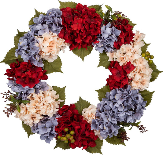 Fall Wreaths for Front Door, 24 inch Autumn Wreath with Hydrangeas Berries Large Fall Door Wreath Artificial Hydrangea Flowers Wreaths Autumn Decorations for Farmhouse Thanksgiving Harvest Door Wall