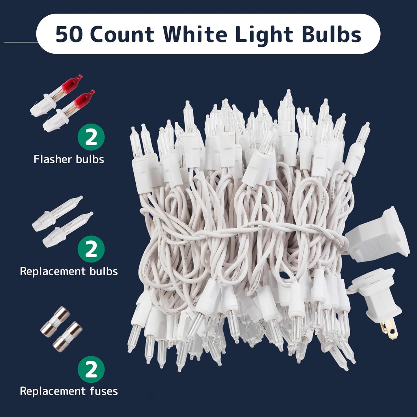 PREXTEX 10 Ft String Lights with Christmas Tree Light Warm White - Indoor/Outdoor Decor - Xmas Lights for Holidays, 50 Twinkle LED Lighting on White Wire - Multi-Strand Connectable