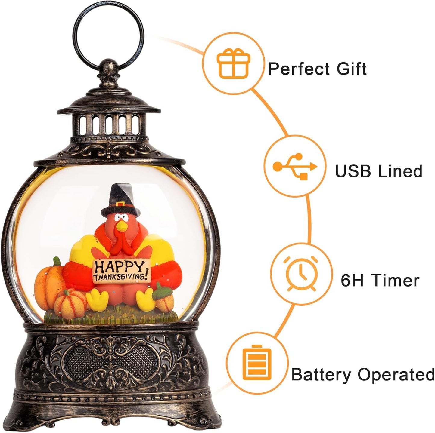 Christmas Fall Snow Globes Thanksgiving Water Lantern Swirling Glitter Snow Globe for Autumn Harvest Day Decorations Home Fall Decor Gifts (Turkey & Pumpkins)