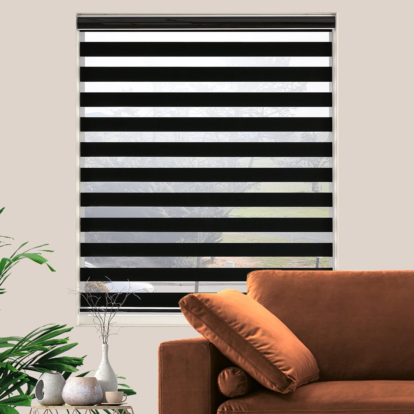 Blackout Zebra Blinds, Dual Layer Free-Stop, Room Darkening Zebra Shades, Blinds for Indoor Windows, Light Filtering Privacy Sheer Shade for Home(57" W X 72" H, Black)