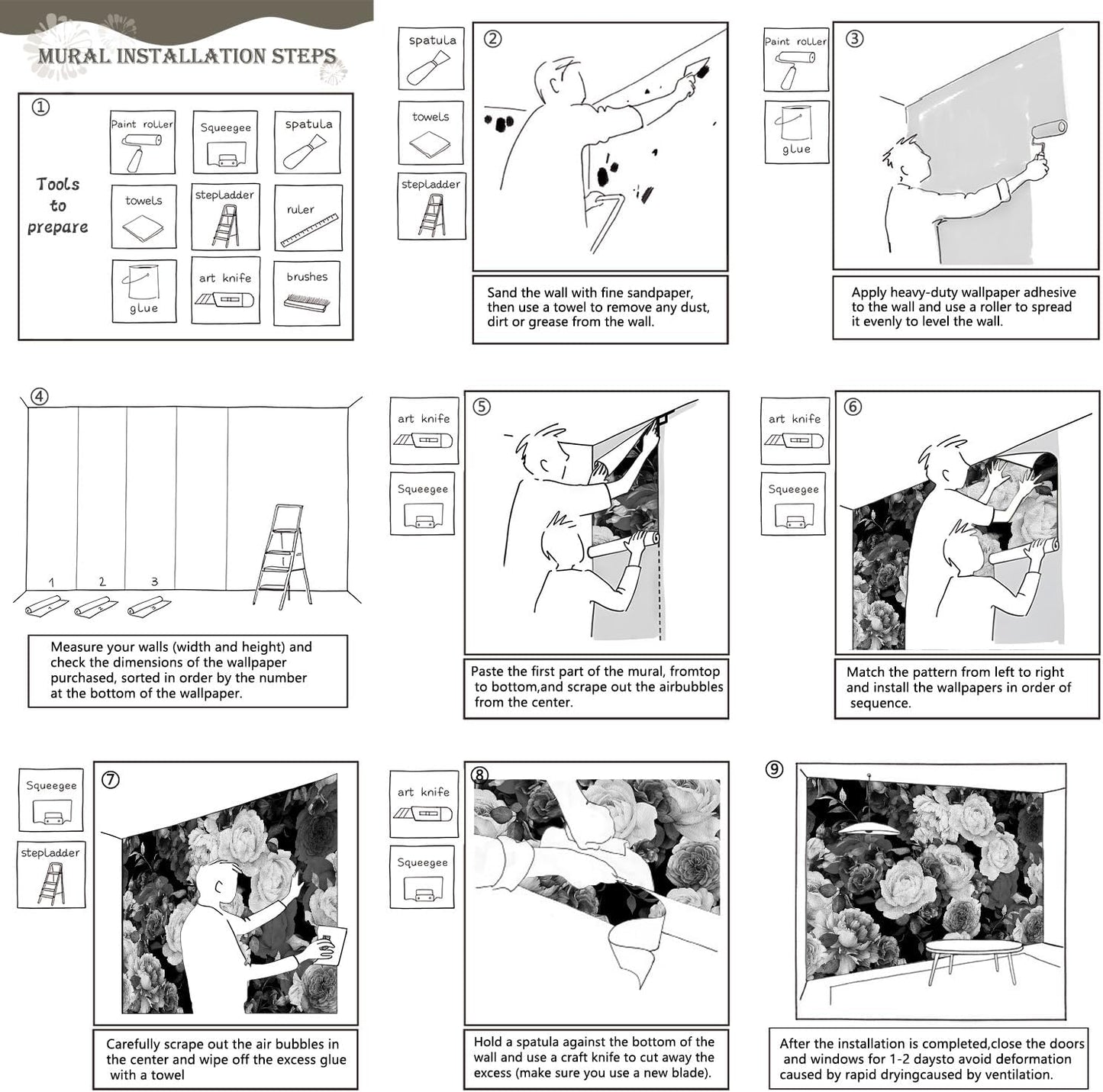 AFZEVEB-Dark Peony Wallpaper Watercolor Rose Wall murals for Bedroom 136"x96" (Not Peel and Stick)