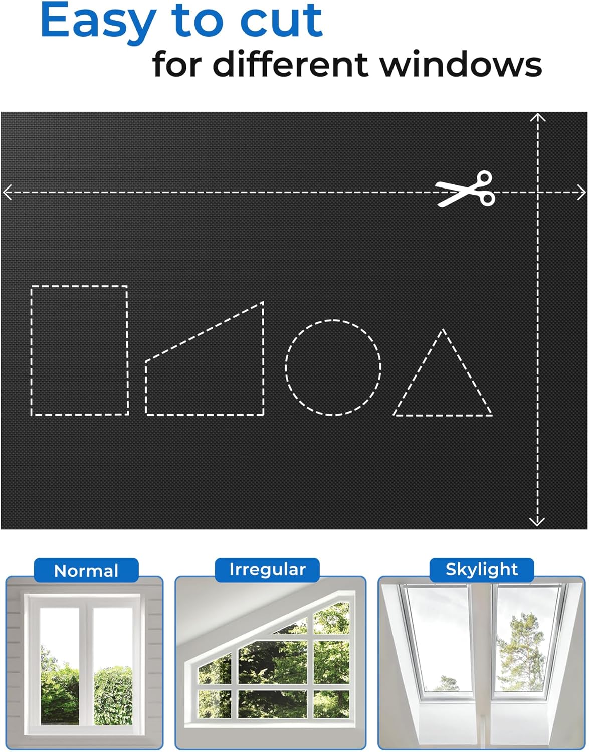 Sumobaby Blackout Curtains for Bedroom 54"x70"Portable Black Out Window Cover with Heat-Resistant Hook&Loop Tape,100% Blackout Shades No Drill Blinds for Windows DIY Cut Fit for Nursery,TV Room(Black)