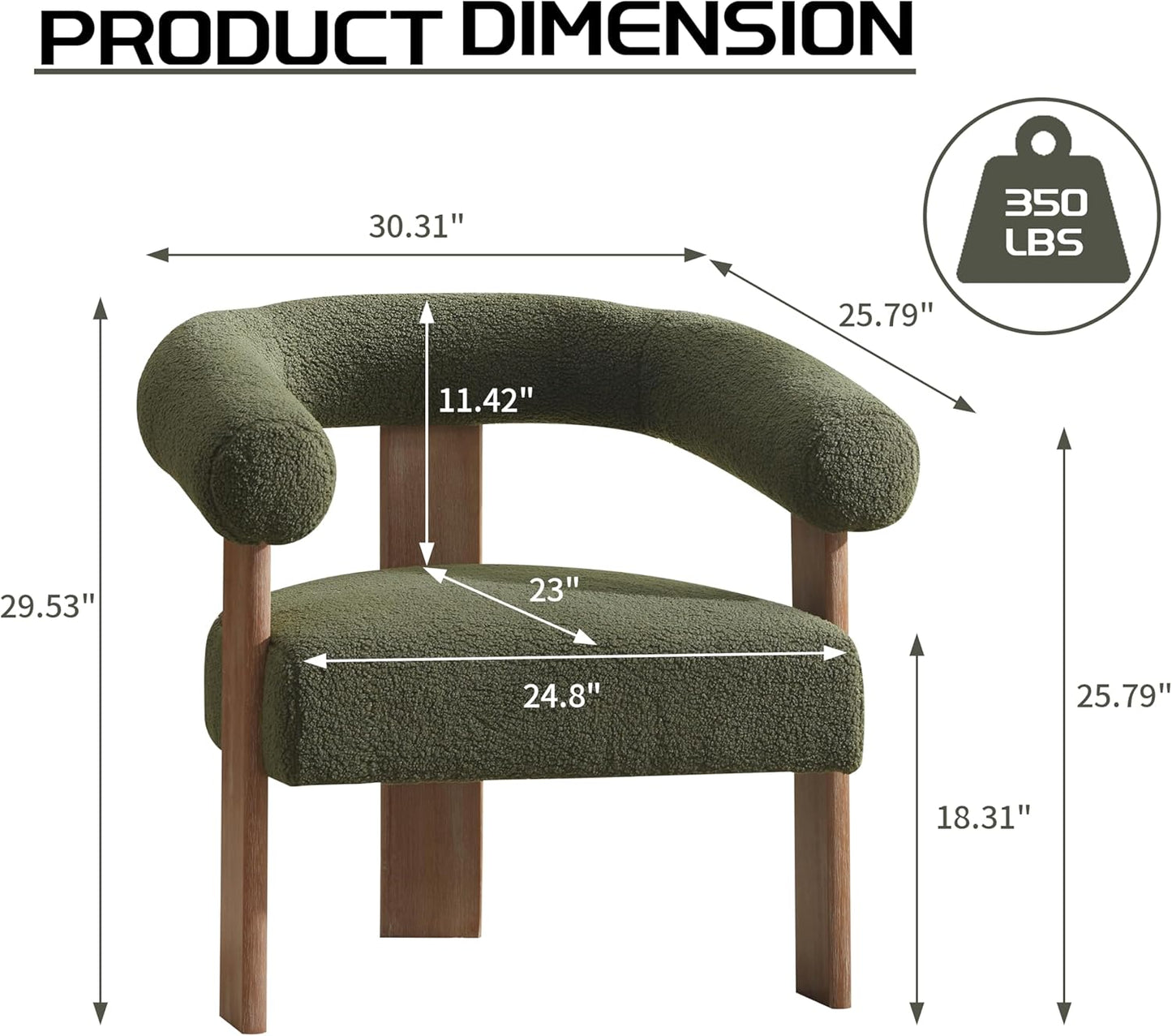 VKNOW Accent Chairs Living Room Chairs, Modern Upholstered Armchair with Solid Wood Legs, Comfy Barrel Arm Chairs for Living Room Office, Sage Green