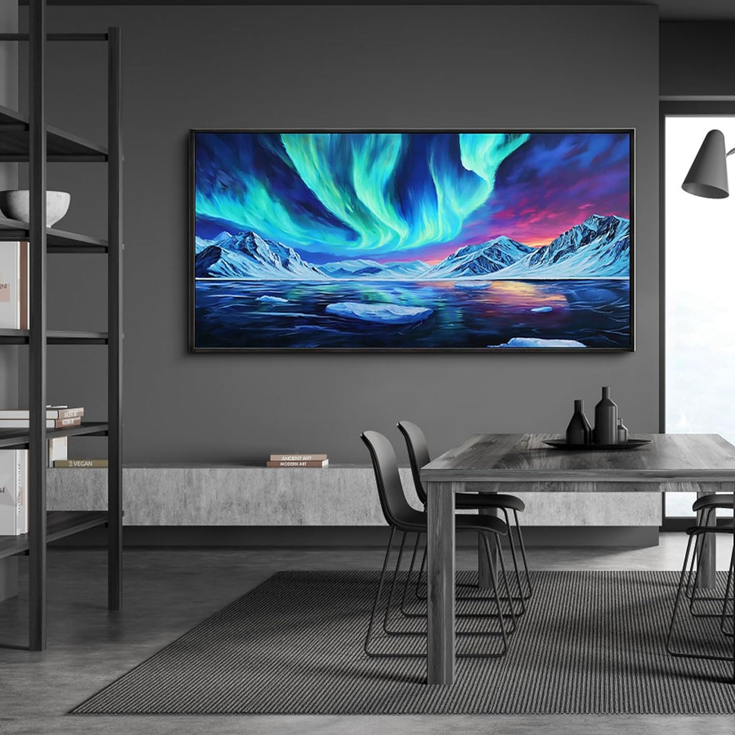 yiijeah Large Living Room Wall Decor - Canvas Wall Art Blue Aurora Scenery Paintings Framed Wall Pictures Artowrk for Walls Bedroom Nature Waterfall Landscape for Office Home Decor