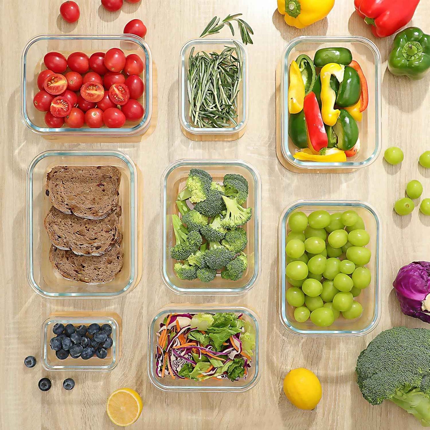 Urban Green Glass Containers with Bamboo Lids, Meal Prep Glass Food storage Container Set, 5 Pack, Pantry & Kitchen Organizer, Microwave, Oven, Freezer Safe