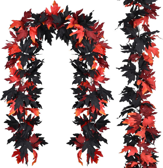 Lvydec 2 Pack Halloween Fall Maple Garland - 5.9ft/Piece Artificial Hanging Fall Leave Vines Garland Autumn Decor for Thanksgiving Home Wedding Party