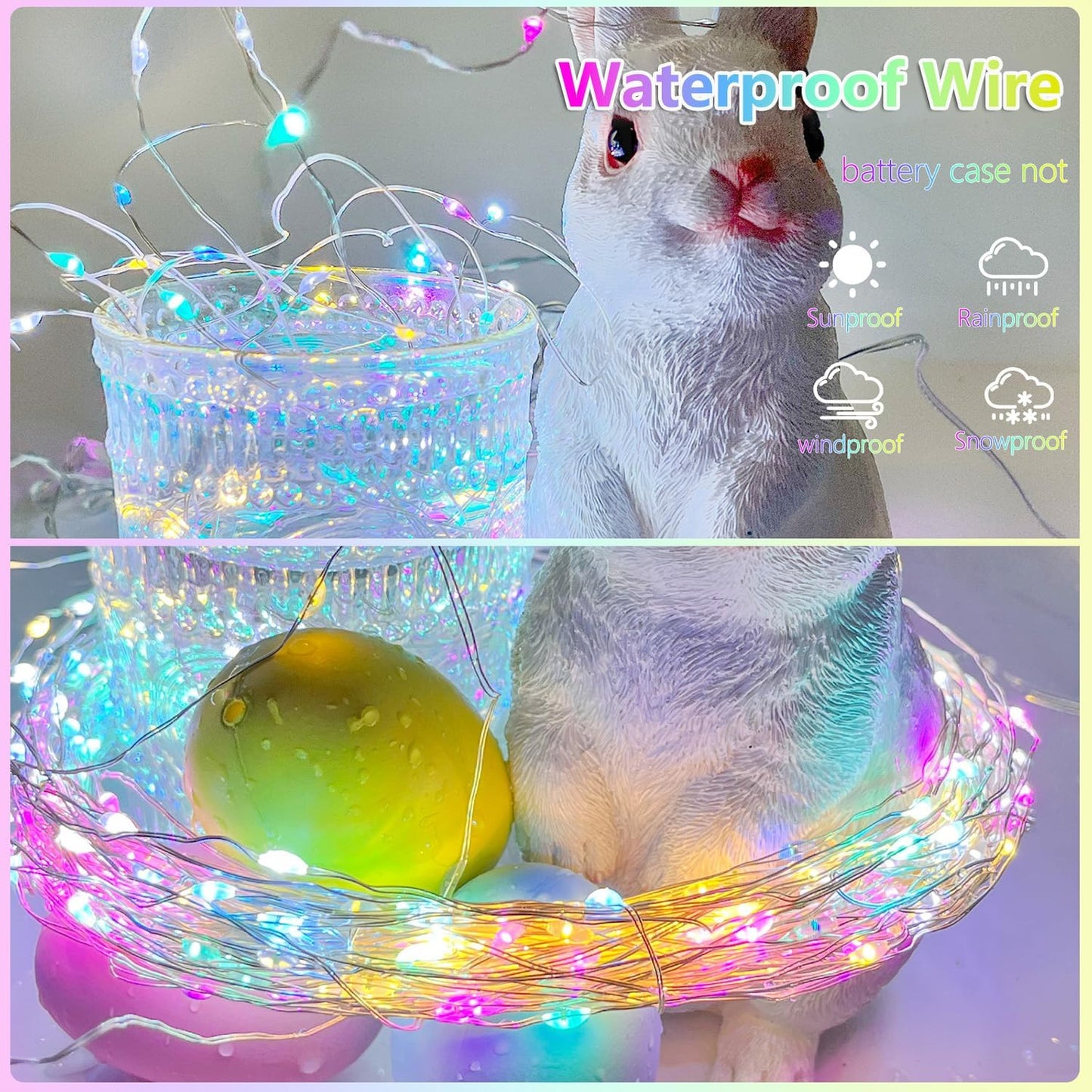 4-Pack Easter Lights Battery Operated, Pastel Fairy Lights with Timer, Waterproof 16FT 50LED Christmas String Light Indoor Outdoor for Easter Home Bedroom Christmas Centerpiece Decoration (Multicolor)