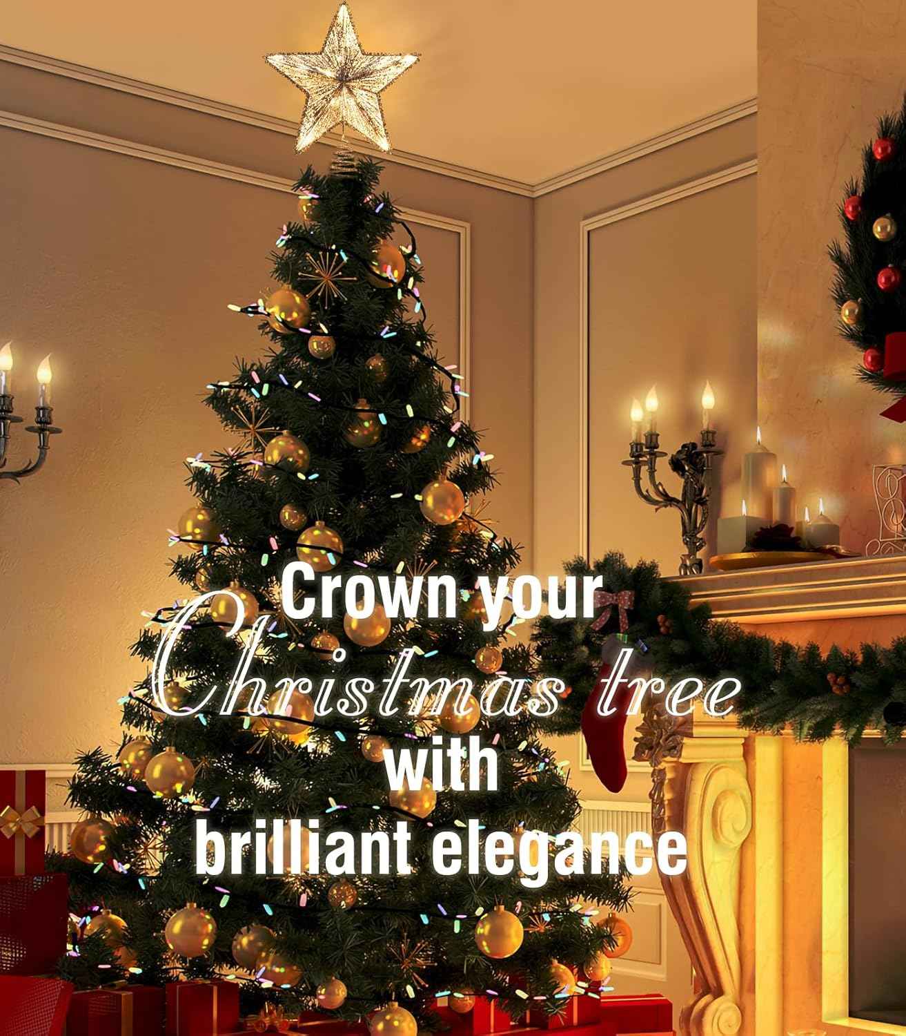 Luxspire Christmas Tree Topper, 3D Lighted Christmas Tree Star with Remote & USB, Star for Christmas Tree Top, 9.8" Xmas Star for Holiday Decorations, 6H Timer & 8 Lighting Modes, Silver