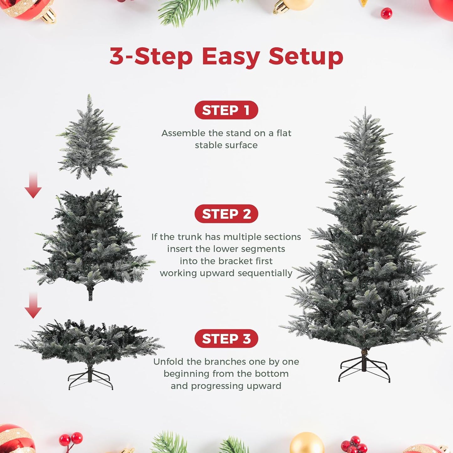 7.5ft Pre-lit Artificial Christmas Tree with Incandescent Warm White Lights, Snow Flocked Full Prelighted Xmas Tree Automatic Branch Tips, UL Listed Lights & Foldable Stand, Green & White