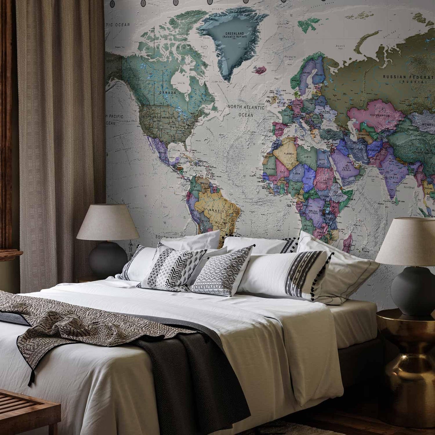 artgeist Wall Mural World Map 138x101 in - XXL Non-Woven Wallpaper Fleece Wall Decor Photo Print Picture Image Design Home Map of The World k-A-0380-a-a