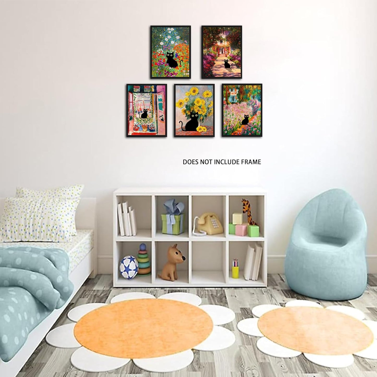 Funny Black Cat Wall Art Set of 9, Cute Cat Animal Posters Prints Pictures, Vintage Monet Floral Famous Aesthetic Wall Decor Painting for Living Room Bathroom Home Decor 8x10 Inch Unframed