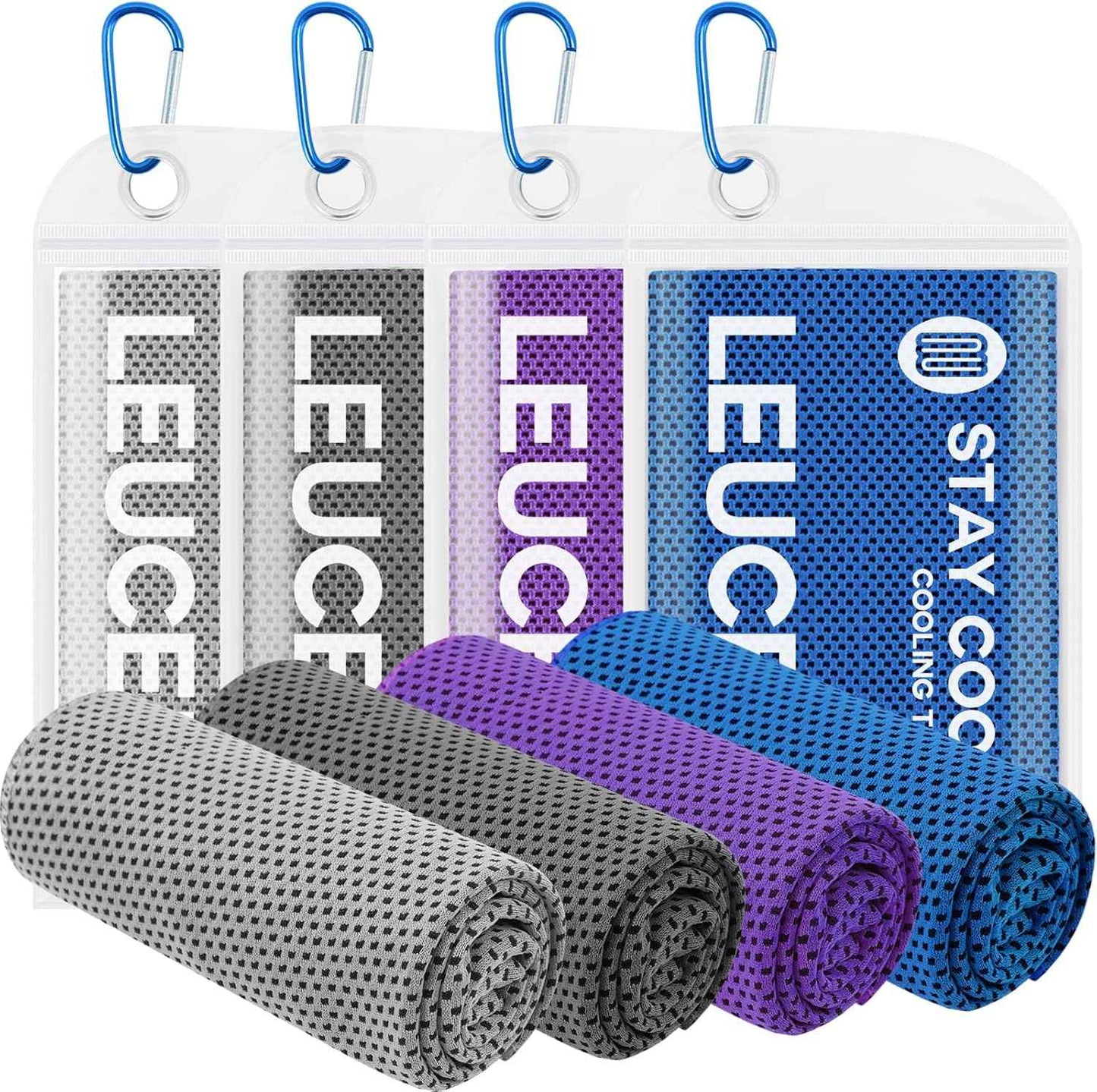 Leuceiy 4 Pack Cooling Towels (40"x12"), Cooling Towels for Neck and Face, Gym Towel for Working Out, Soft Breathable Microfiber Ice Towel for Yoga Sport Running Golf