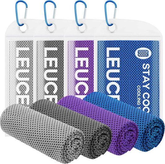 Leuceiy 4 Pack Cooling Towels (40"x12"), Cooling Towels for Neck and Face, Gym Towel for Working Out, Soft Breathable Microfiber Ice Towel for Yoga Sport Running Golf