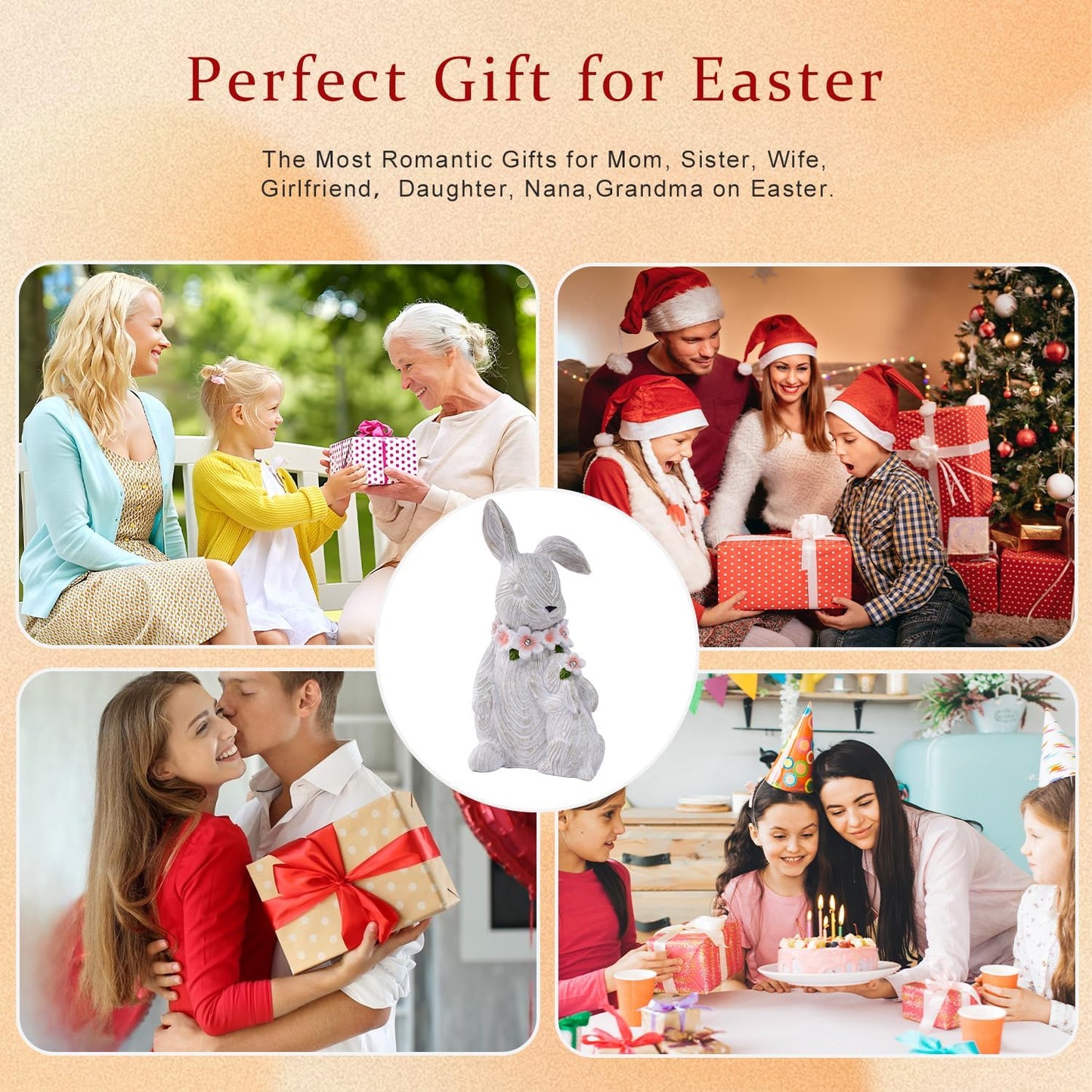 Garden Statues Rabbit with Solar Lights Outdoor Bunny Figurines Decorations for Patio Yard Lawn Ornaments Easter Gifts for Women Birthday