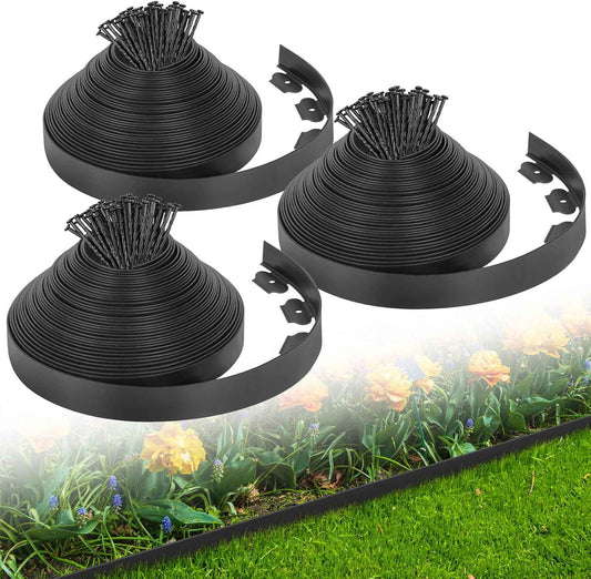 2-Inch x 200 FT Landscape Edging Border with 300 Stakes, Plastic Garden Edging Border Kit, Flexible No Dig Lawn Edging Border for Garden Flower Beds Yard Pathway Paver (Black)
