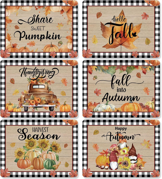 Fall Placemats Set of 6 Buffalo Plaid Thanksgiving Plastic Table Mats Autumn Vintage Maple Leaf Place Mats Pumpkins Truck Leaves Fall Table Decoration for Indoor Outdoor Party Kitchen Dining