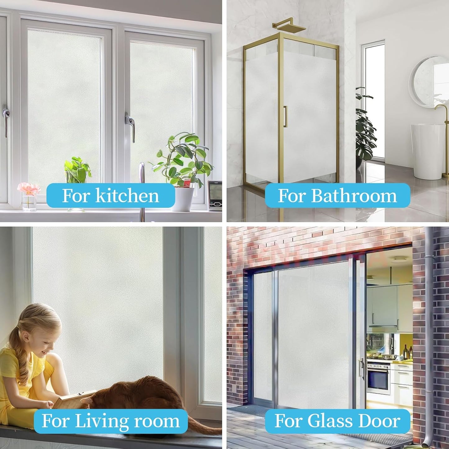 Bloss Frosted Window Privacy Film with Installation Tools,Heat Control UV Blocking Static Cling Windows Films, Bathroom Decorative Film for Home Office Glass Door,17.5 x 78.7 inches