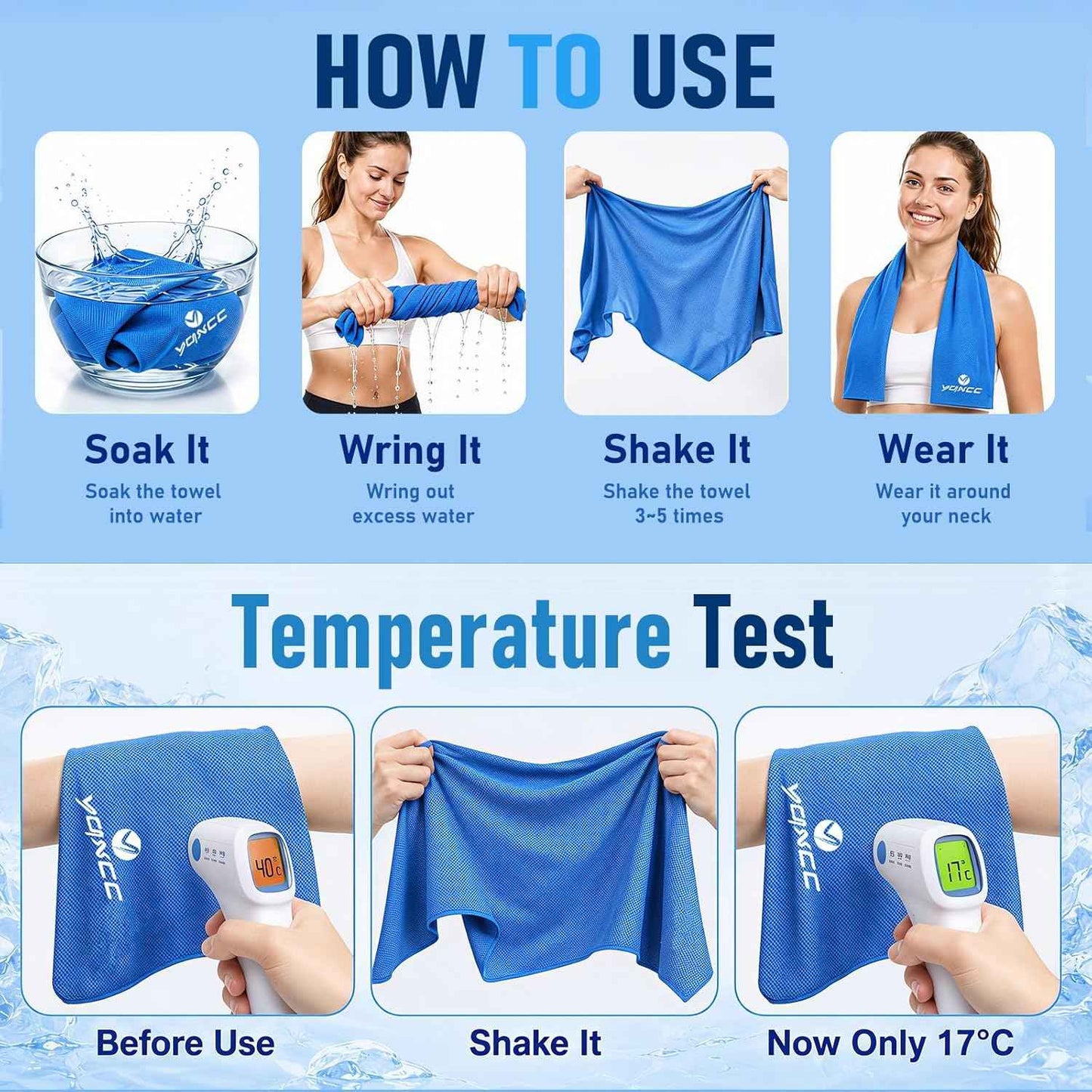 YQXCC Cooling Towels | 4 Pack 40"x12" | Cool for Neck | Microfiber Soft Breathable Chilly for Sports, Yoga, Golf, Gym, Camping, Running, Workout & More Activities