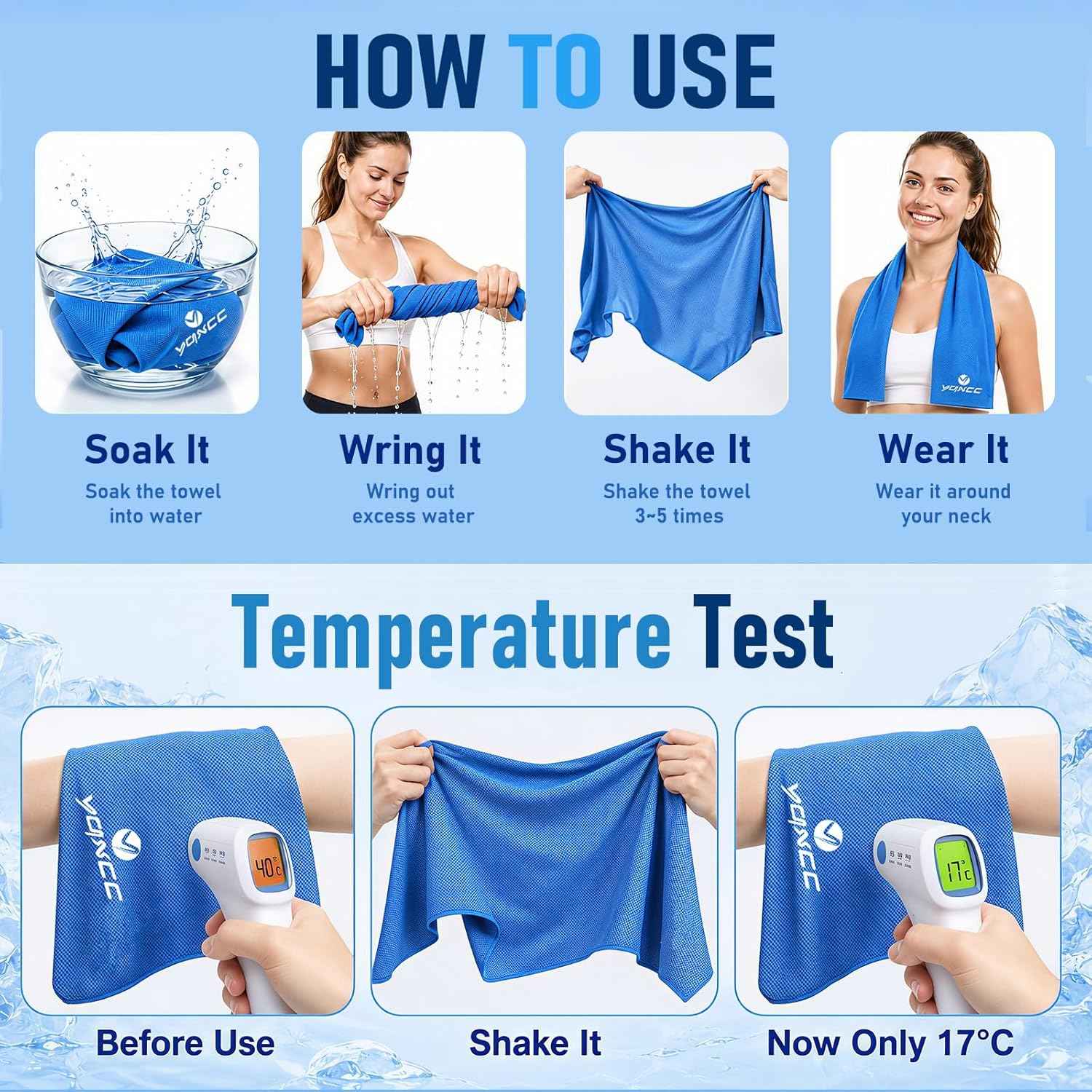 YQXCC Cooling Towels | 4 Pack 40"x12" | Cool for Neck | Microfiber Soft Breathable Chilly for Sports, Yoga, Golf, Gym, Camping, Running, Workout & More Activities