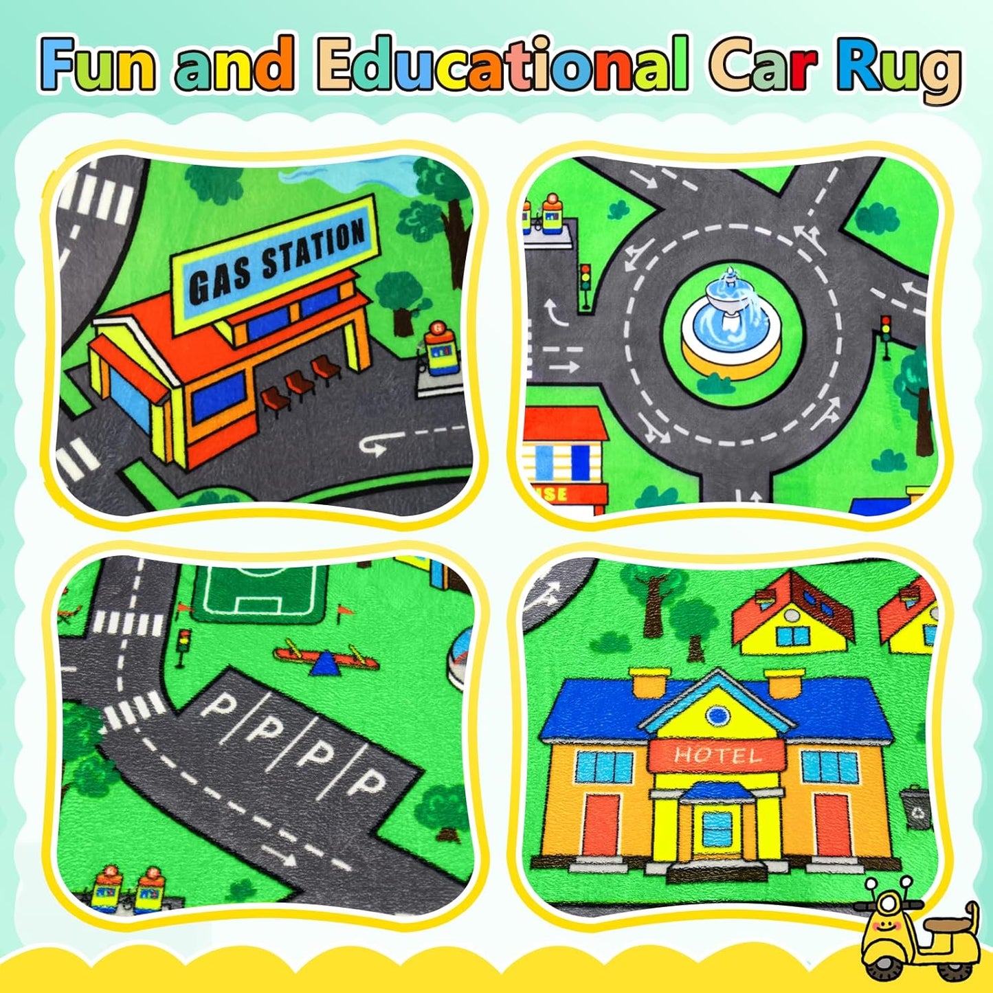 Kids Rug, City Road Rug for Kids,6x9 Ft Car mats for Toy Cars, Realistic Colors Perfect for Children and Baby Play Mat, Non-Slip Classroom Carpet