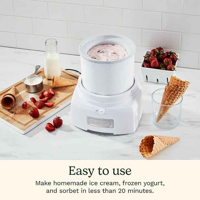 Cuisinart Ice Cream Maker, 1.5 Quart Double Insulated, Sorbet and Frozen Yogurt Maker, Ready in 20 Minutes, ICE-21P1, White