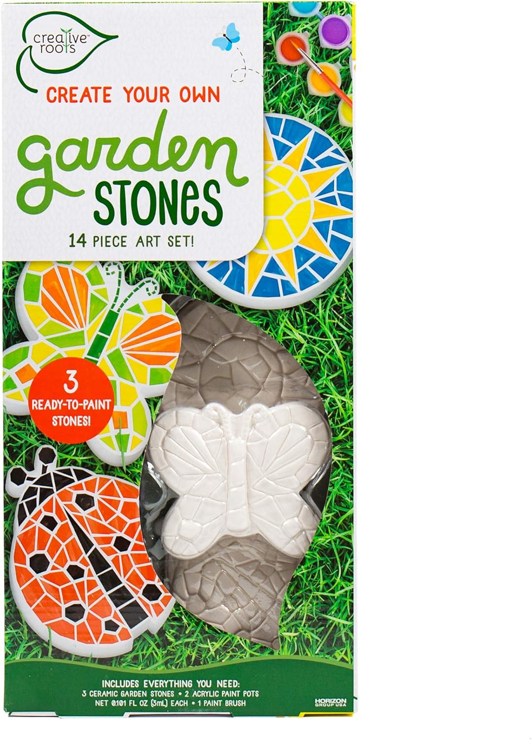 Creative Roots Paint Your Own Butterfly, Ladybug & Sun Stepping Stone by Horizon Group USA, 1 box of 3 count