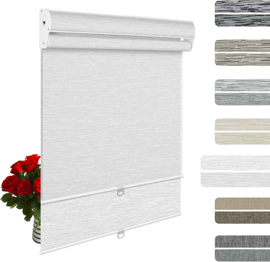 Cordless Dual Roller Shades with Cassette Valance,Double Window Shades Custom Blackout and Light Filtering Shades,Day Night Roller Blinds for Home Office Bedroom,35" W x 80" H,Jacquard White
