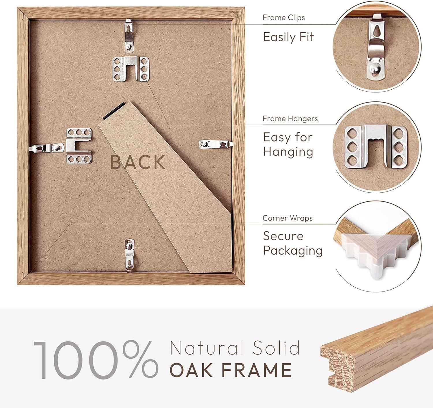 8x10 Picture Frame, Solid Oak Wood 8x10 Photo Frame with Mat to 5x7, 10x8 Picture Frames for Wall and Tabletop Display, Natural Oak 8 x 10 Frame, Set of 1