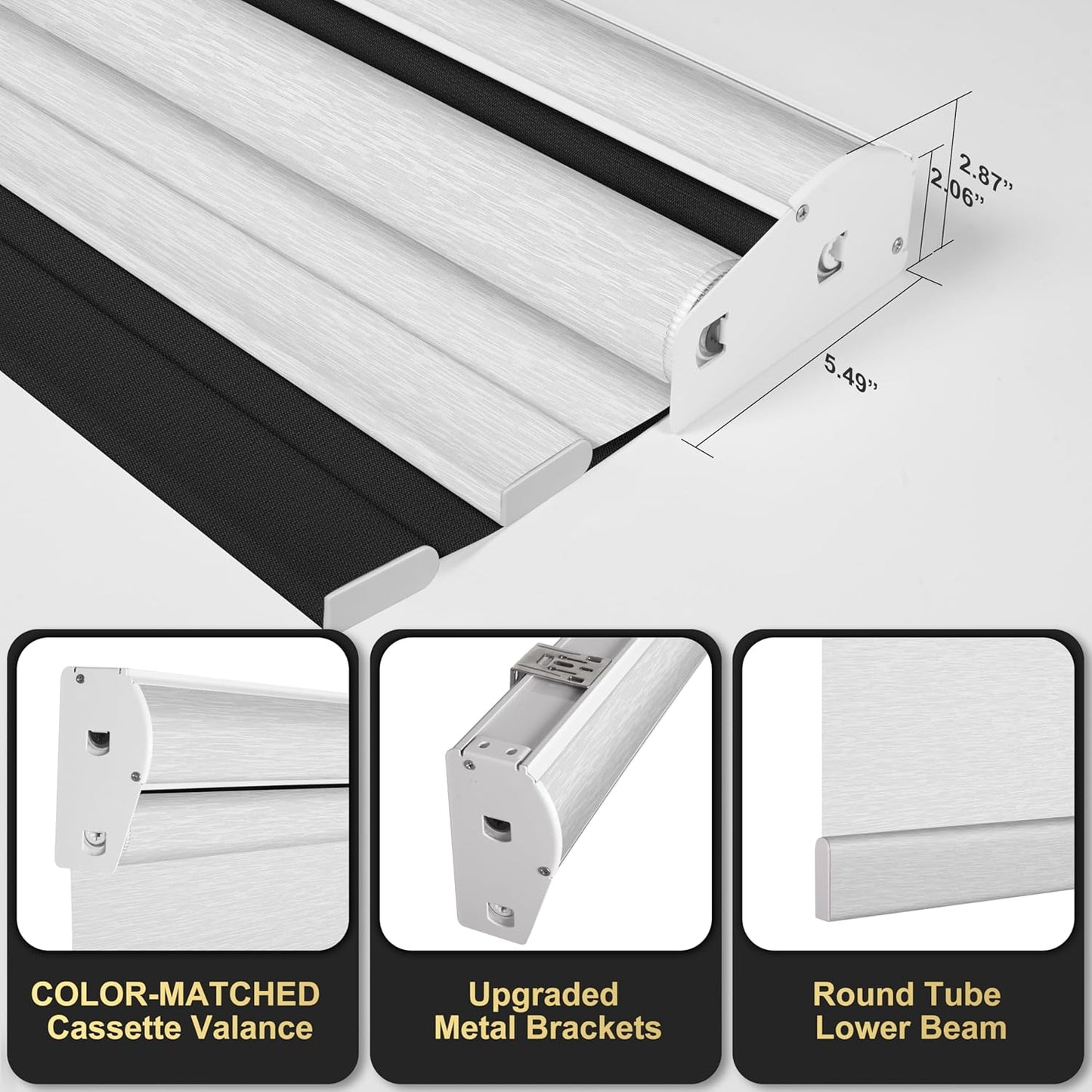 BERISSA Cordless Dual Roller Shades with Cassette Valance, Double Window Shades - Blackout and Light Filtering, Day and Night for Home Office Door. Linen Black and White. 41 W x 86" H