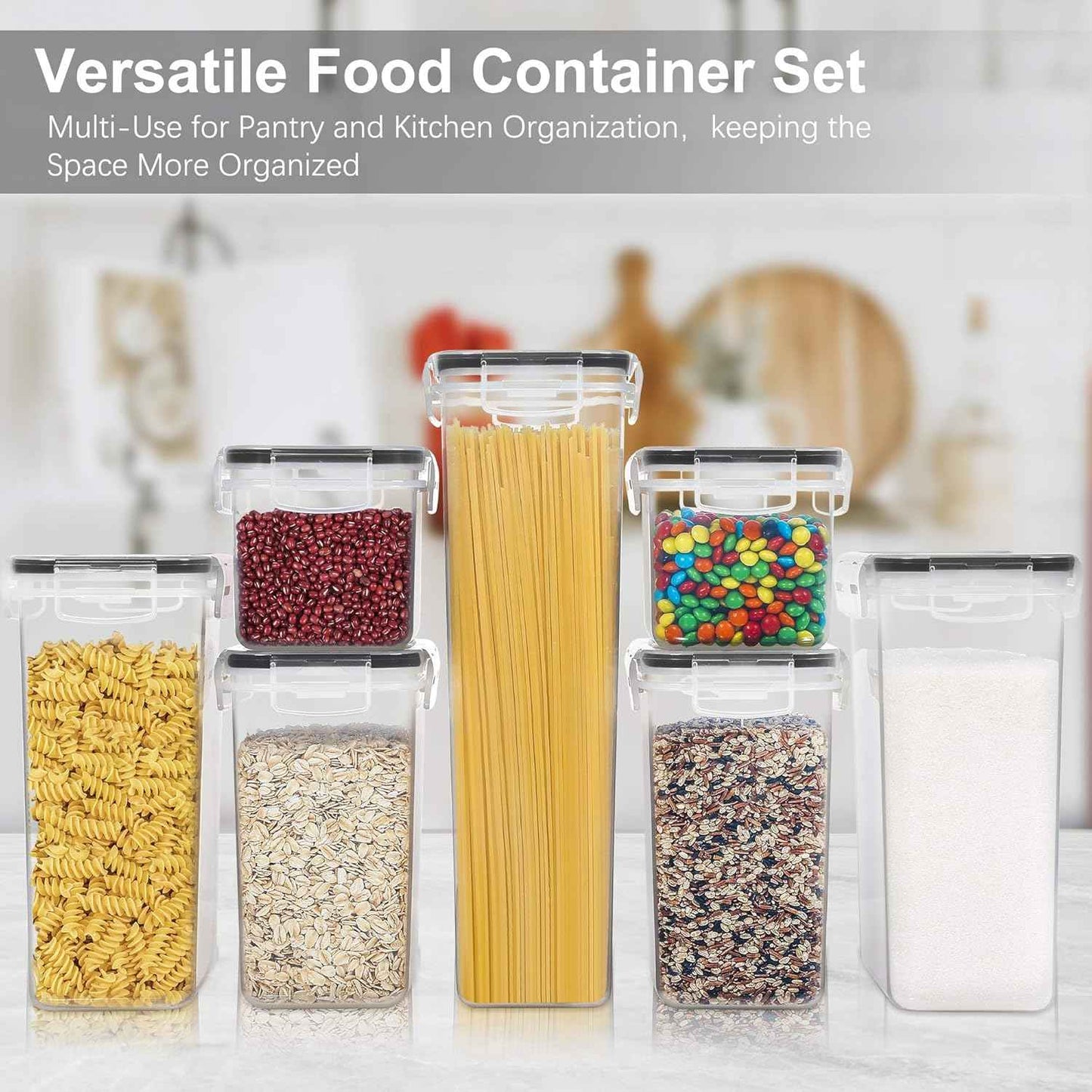 PANTRYSTAR Airtight Food Storage Containers with Lids, 7 PCS BPA Free Kitchen Canisters for Spaghetti, Pasta, Dry Food, Flour and Sugar, Plastic Canisters for Pantry Organization and Storage