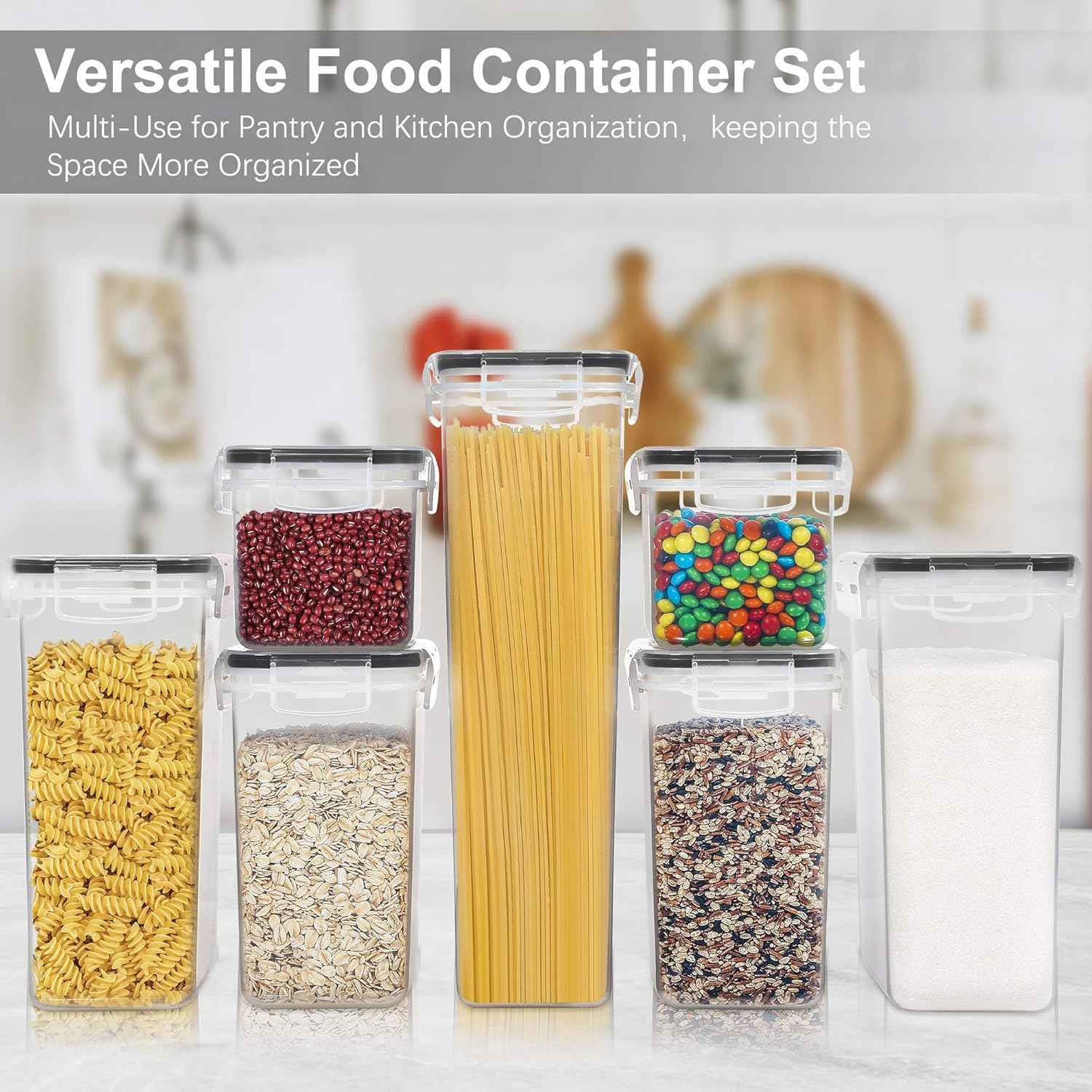 PANTRYSTAR Airtight Food Storage Containers with Lids, 7 PCS BPA Free Kitchen Canisters for Spaghetti, Pasta, Dry Food, Flour and Sugar, Plastic Canisters for Pantry Organization and Storage