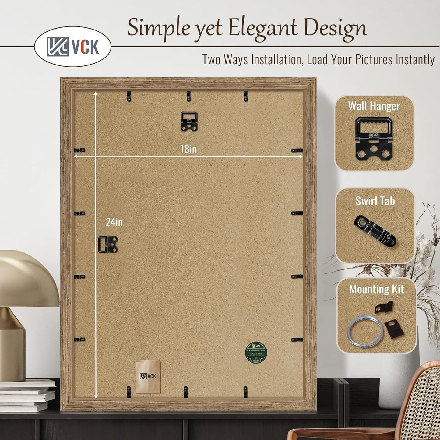 VCK 18x24 Poster Frame 3 Pack, Brown Walnut Wood Picture Frame, Exclusive Wood Grain, Wall Mounting Hanging