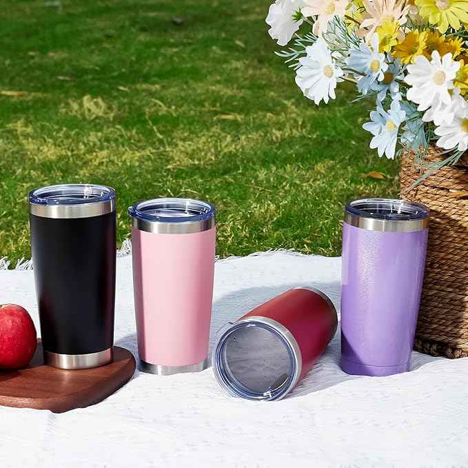 MEWAY 20oz Tumbler 8 Pack Double Wall Vacuum Insulated Travel Mug Bulk, Stainless Steel Tumblers with Lid and Straw, Durable Powder Coated Coffee Cups for Cold & Hot Drinks (Black, 8)