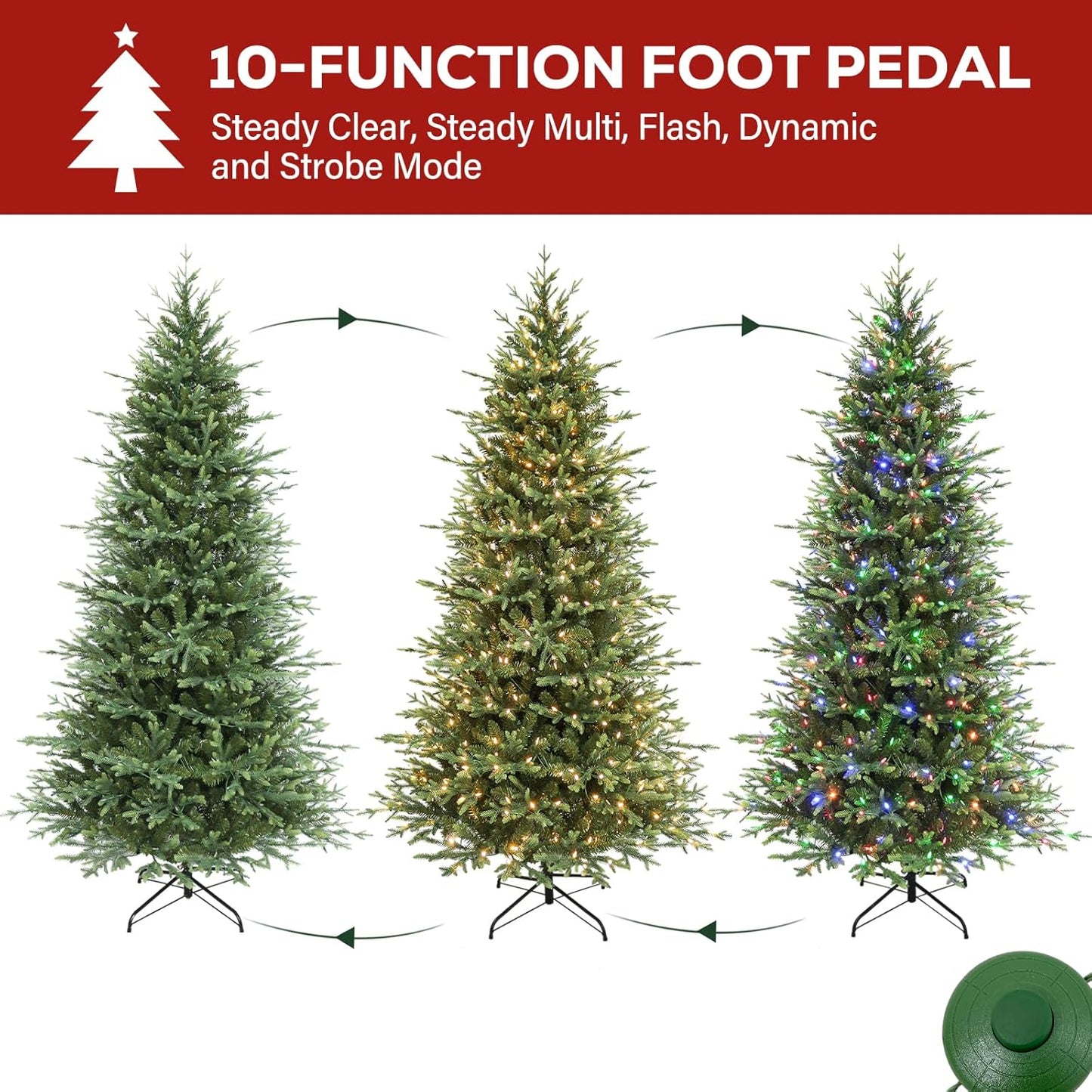 Hykolity 7.5 ft Prelit Christmas Tree, 2933 PE&PVC Realistic Branch Tips, Frasier Grande Christmas Tree with 450 Color Changing Twinkly LED Lights, Metal Stand and Hinged Branches, 10 Colors