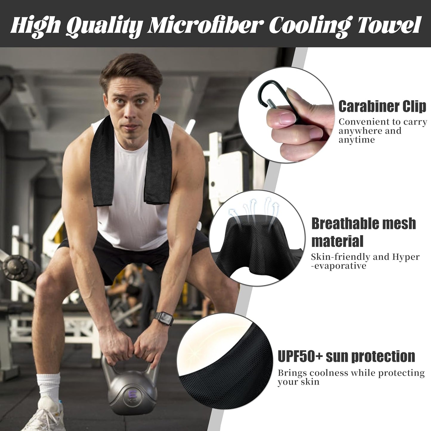 4 Pack Cooling Towels, Soft Breathable Cooling Towels for Neck and Face, Microfiber Gym Towels for Men and Women with Waterproof Bag & Carabiner, Sweat Towel for Yoga, Golf, Hiking, Running