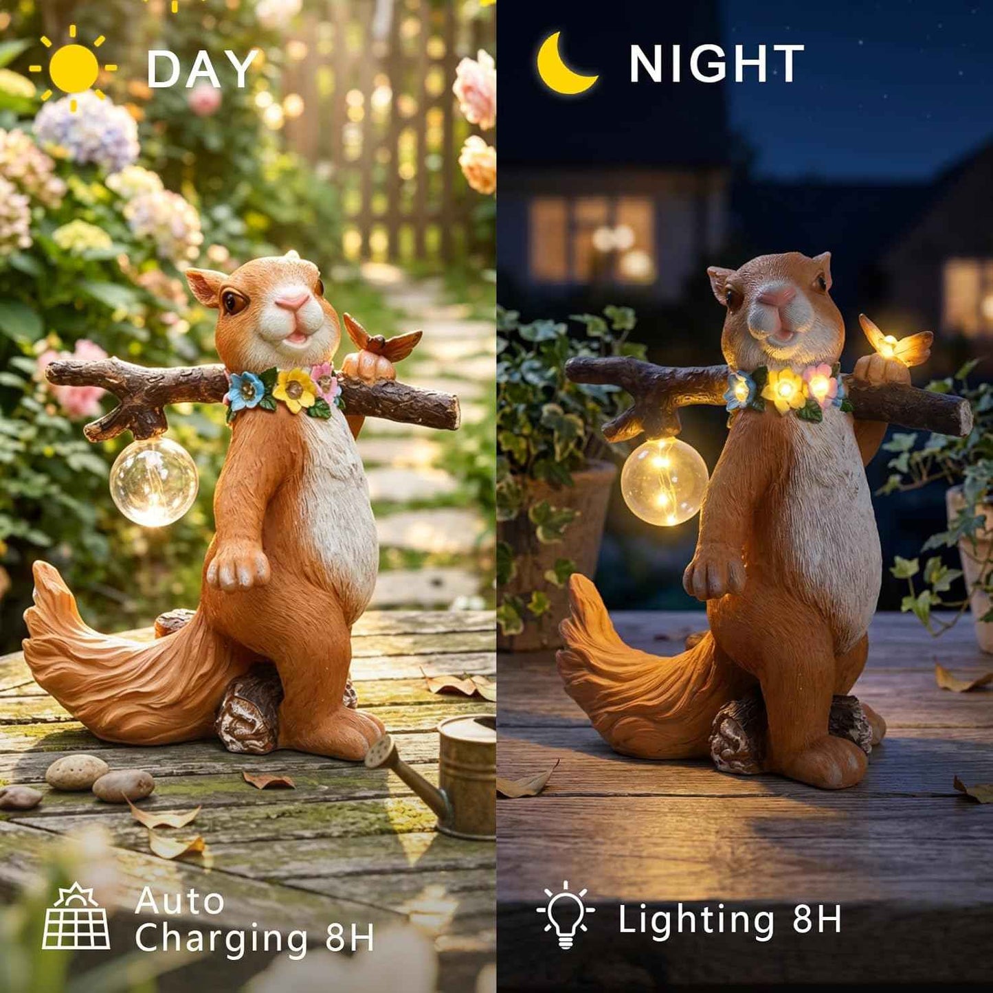 Solar Garden Statue Squirrel with Hanging Globe Light, Garden Decor for Outside, Yard Decorations Outdoor for Patio Porch, Housewarming Gifts for Women & Grandma