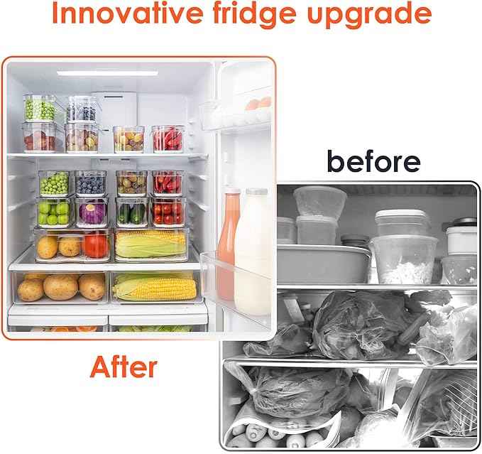SMRCAD Fridge Organizers and Storage, 10 Pack Clear Organizer Bins with Lids for Kitchen, Pantry, Refrigerator, Food, Fruit, Vegetable Storage