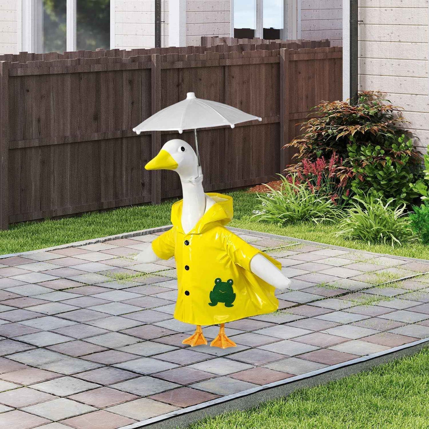 Raincoat Porch Goose Outfits for 23'' Statue, Summer Spring Lawn Cement Goose Cloths Raincoat Umbrella Costume for Outdoor Garden Yard Patio Statue Art Decor