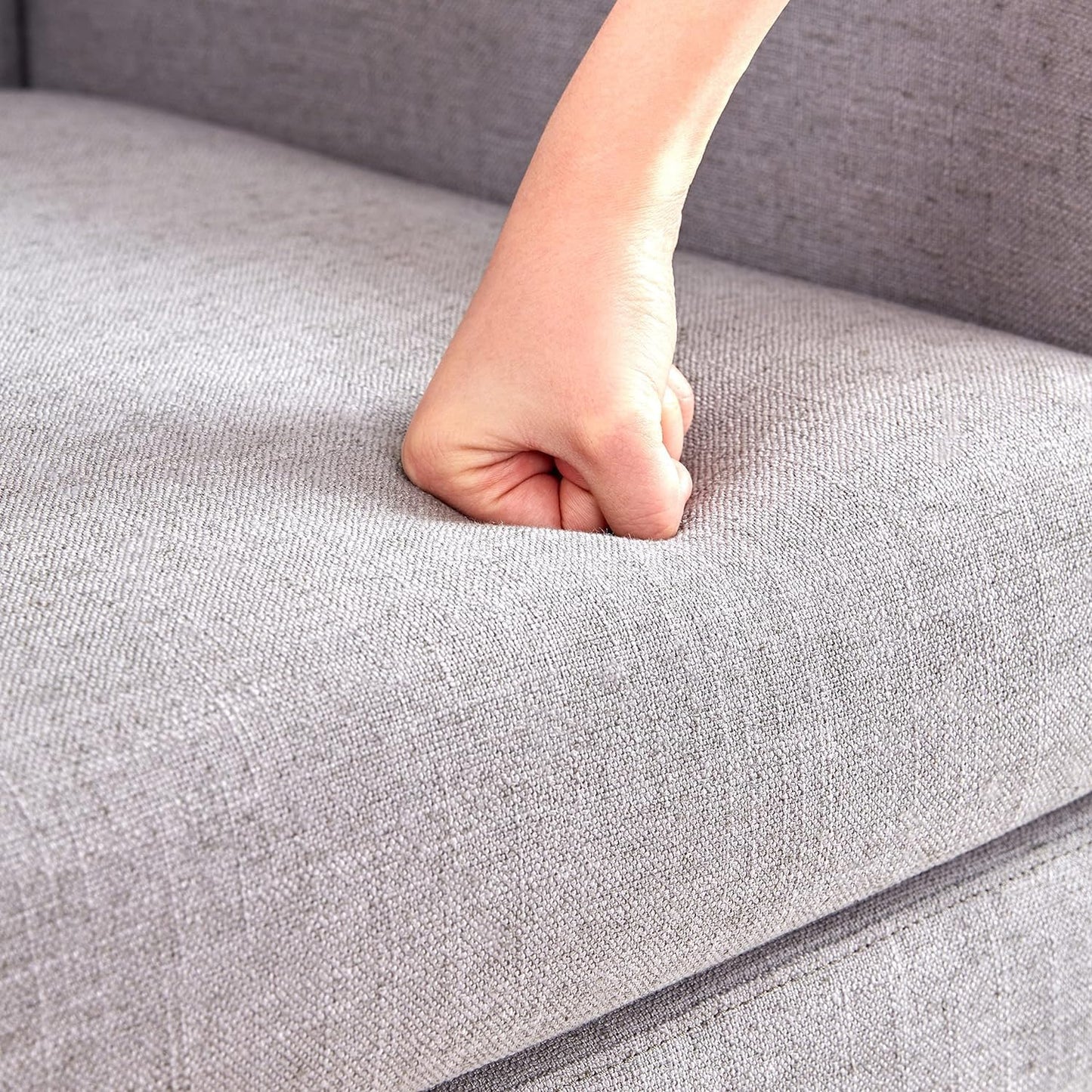 HUIMO Accent Chairs Set of 4, Upholstered Button Tufted Armchair, Linen Fabric Sofa Chairs for Bedroom, Living Room, Mid Century Modern Comfy Reading Chair (4, Light Grey)