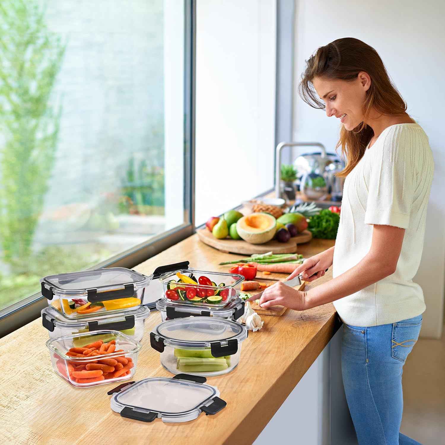 Sorbus 16pc Glass Meal Prep Containers Set – 8 Round 32oz Containers with Airtight Lids – Freezer, Dishwasher, Oven Safe – Reusable Food Storage Bowls, 4 Cup Capacity for Meal Prep and Storage