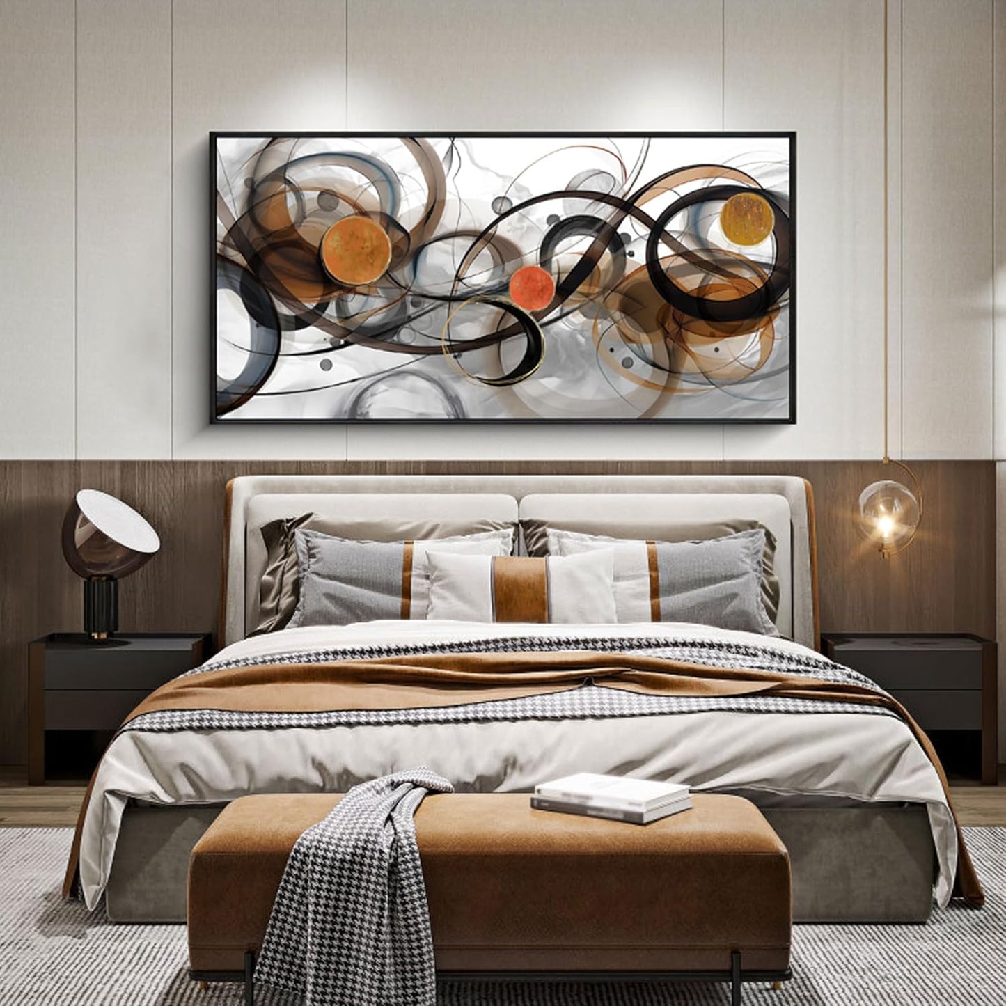 XLSJERST Black and Orange Picture Artwork - Boho Abstract Wall Art for Living Room Office Canvas Pintings Modern Minimalist Frame Wall Art 20x40 Inches