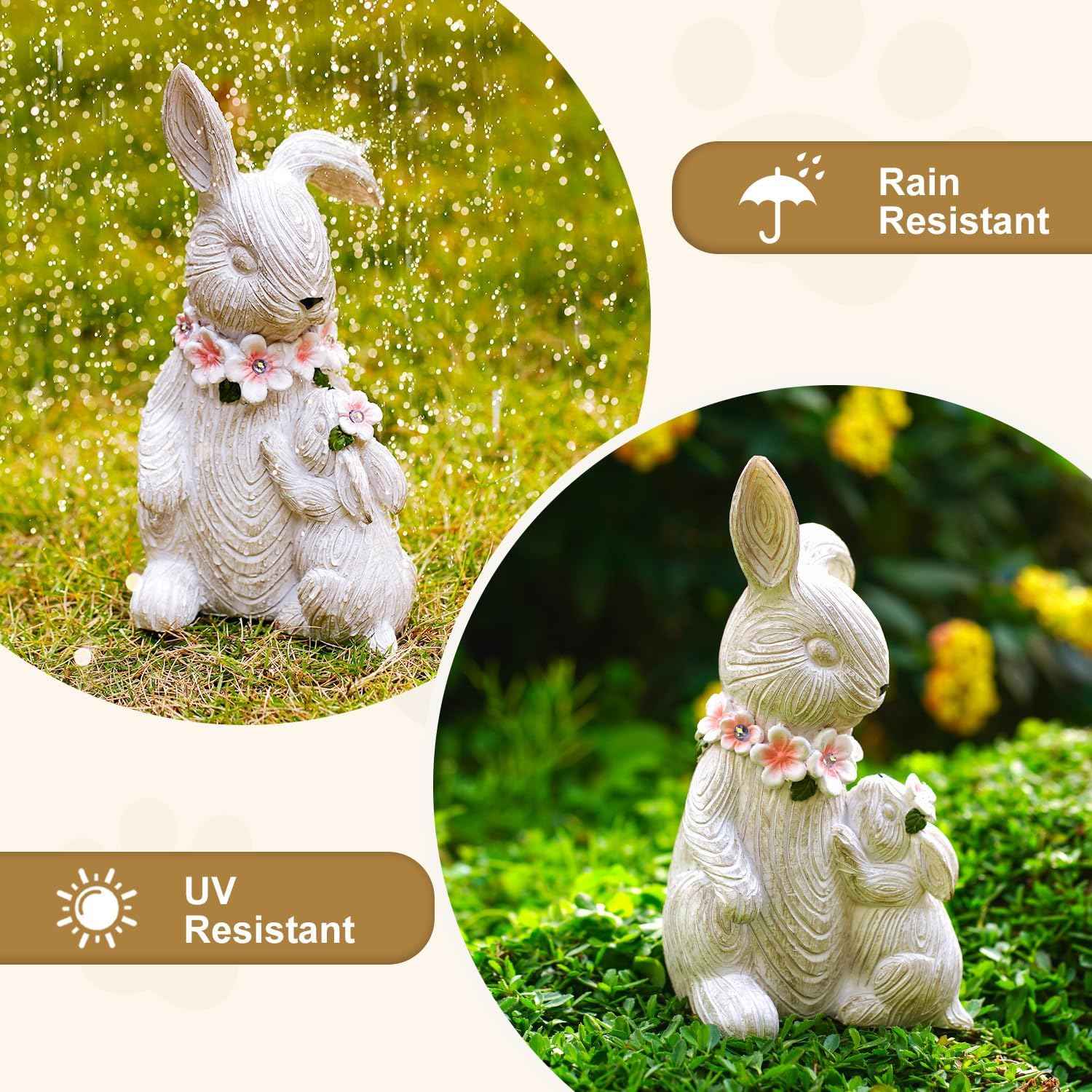 Garden Statues Rabbit with Solar Lights Outdoor Bunny Figurines Decorations for Patio Yard Lawn Ornaments Easter Gifts for Women Birthday