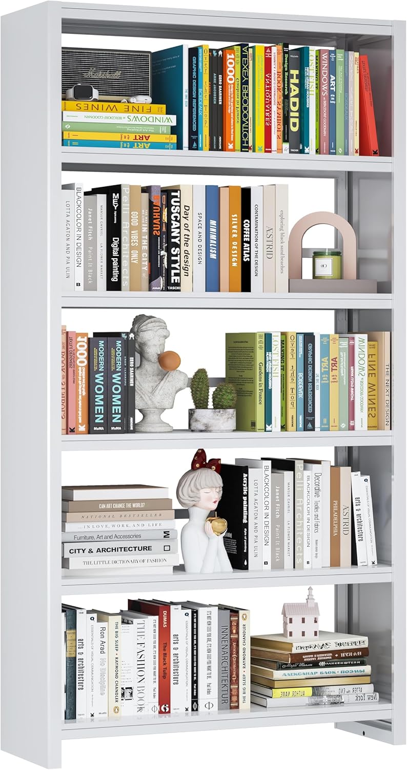 69.3" H Home Office Bookcase Shelf Storage,5 Tier Bookcase with Open Display Shelves,Industrial Wide Bookshelf with Metal Frame for Home Office, Living Room, Bed Room (34.1" W)