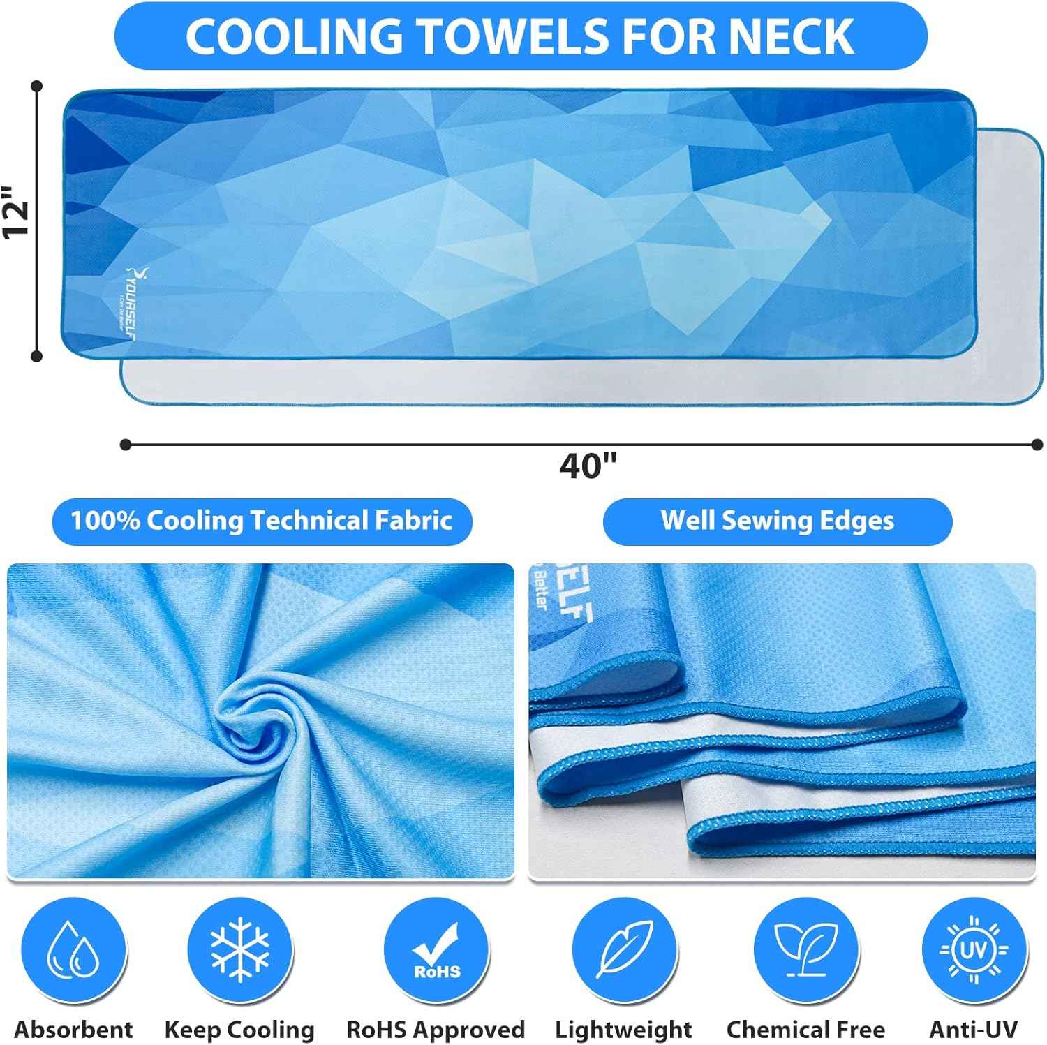 SYOURSELF Cooling Towels for Neck and Face, 4 Pack 40" x 12" Cooling Towel for Hot Weather, Soft Breathable Instant Cool Chilly Pad for Sports Golf Yoga Gym Athletes Camping Ice Towels(Mix-4pcs)