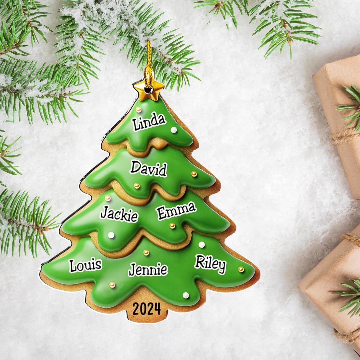 Family Gingerbread Name - Personalized Custom 3D Inflated Effect Acrylic Ornament Family Members and Pets Ornament Gifts for Family Tree Decoration (A05, 6 Names)